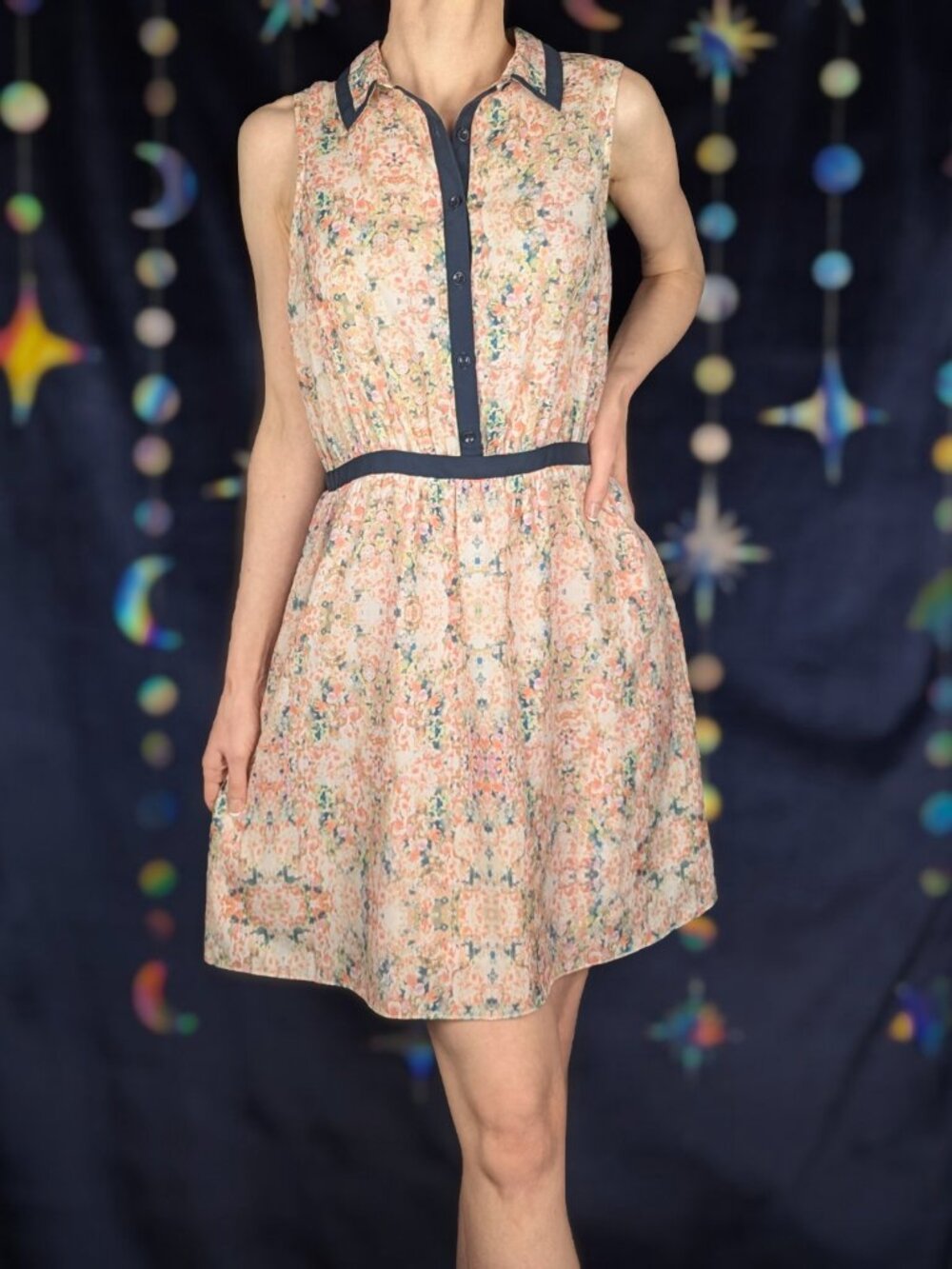 ModCloth Pastel Watercolor Floral Sleeveless Collared Mini Dress